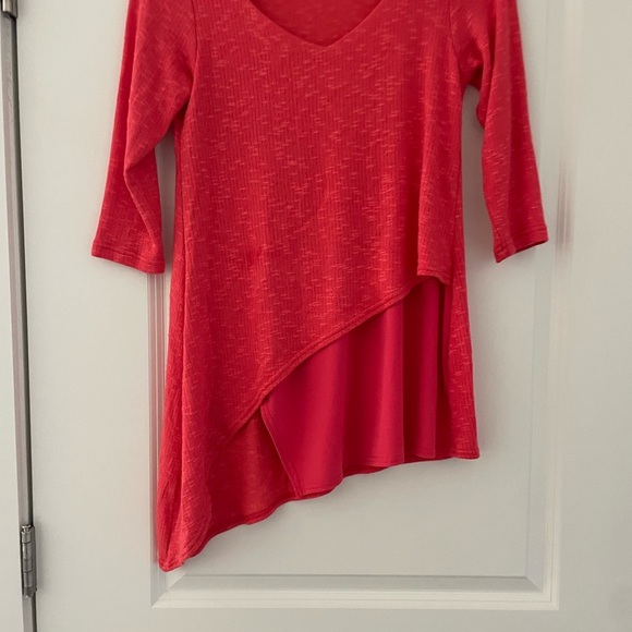 Sympli Layered Rib Knit Sweater Tunic Asymmetrical Coral - Picture 3 of 5